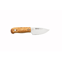 Helle-Mandra1620 - 69mm 12C27 Flat Grind Stainless Steel Knife (Curly Birch & White Liners Handle with Leather Sheath)