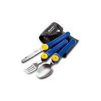 Maserin M941 - 75mm Stainless Steel Picnic Set (Folding Fork, Spoon & Serrated Knife with Red Nylon Handles)