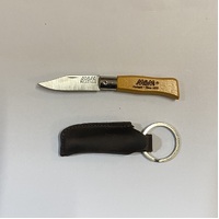 MAM_2003-YEL - 45mm Stainless Steel Douro Pocket Knife (Yellow Hardwood Beech Handle with Leather Sheath)