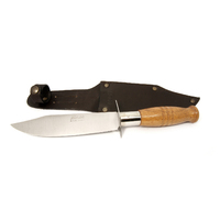 MAM_70 - 135mm Stainless Steel Light Hunting Knife (Wooden Handle with Leather Sheath)