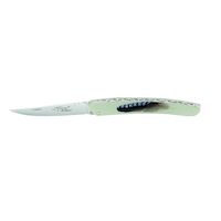 Robert David RDT0112PLUGF - 12cm Stainless Steel Folding Knife (White Inlaid with Feather Handle)