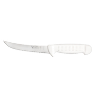 Victory S1-270015 - 2.5mm x 15cm Stainless Steel Curved Boning Knife with Leather Sheath (White Plastic Handle)